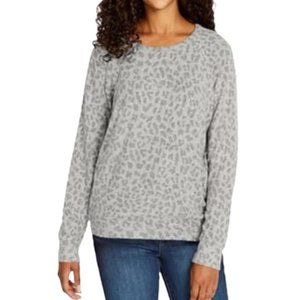 Gray Heather Leopard Print Plush Knit Sweatshirt